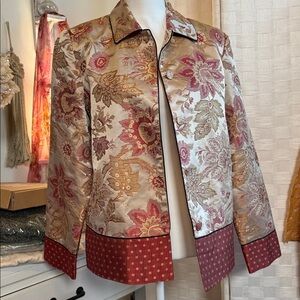 Vintage August Max Red Gold Textured 100% Silk Blazer Jacket old money
